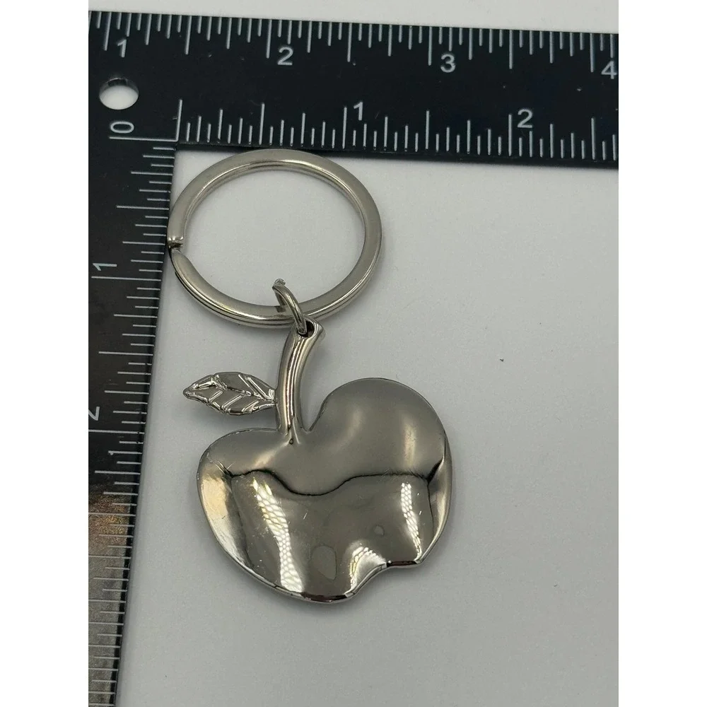 Sheridan Non Tarnish Silver Tone Apple‎ Keychain Teacher Gift High Polish Charm